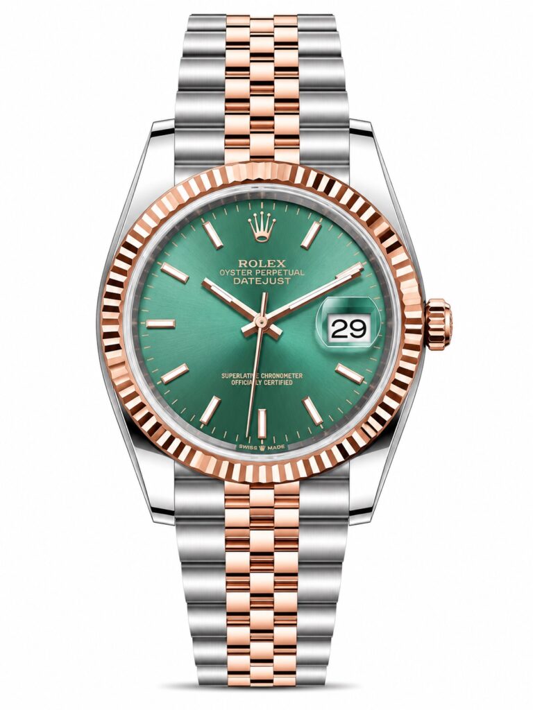 Super Clone Rolex Datejust 36 MM Mint Green Dial Jubilee Bracelet Rose Gold Two Tone Fluted Bezel