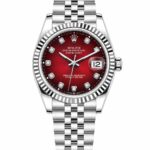 Super Clone Rolex Datejust 36 MM Red Diamond Dial Jubilee Bracelet Fluted Bezel Stainless Steel