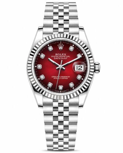 Super Clone Rolex Datejust 36 MM Red Diamond Dial Jubilee Bracelet Fluted Bezel Stainless Steel