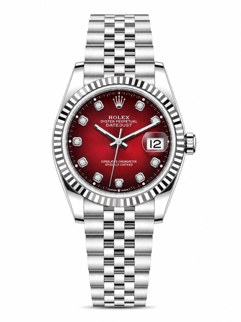 Super Clone Rolex Datejust 36 MM Red Diamond Dial Jubilee Bracelet Fluted Bezel Stainless Steel