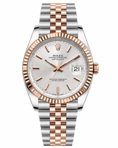 Super Clone Rolex Datejust 36 MM Silver Dial Jubilee Bracelet Everose Gold Two Tone Fluted Bezel
