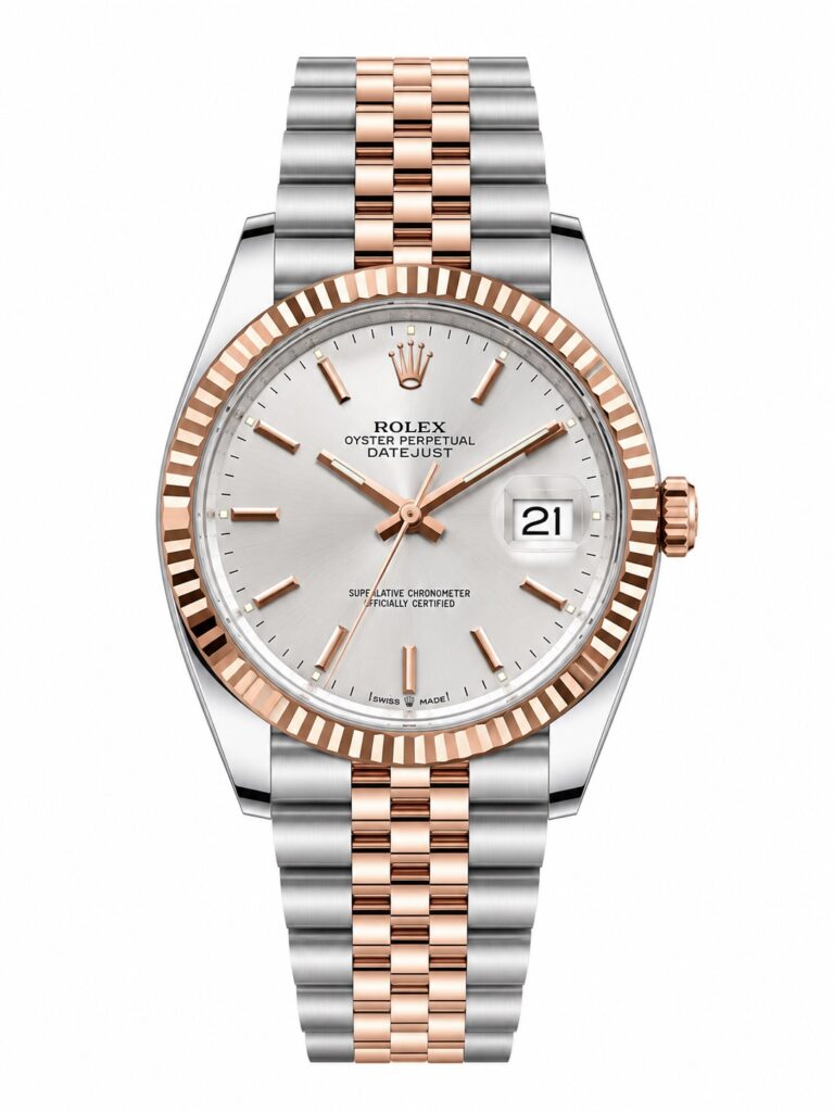 Super Clone Rolex Datejust 36 MM Silver Dial Jubilee Bracelet Everose Gold Two Tone Fluted Bezel