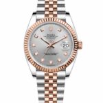 Super Clone Rolex Datejust 36 MM Silver Diamond Dial Jubilee Bracelet Everose Gold Two Tone Fluted Bezel