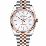 Super Clone Rolex Datejust 36 MM White Dial Jubilee Bracelet Everose Gold Two Tone Fluted Bezel