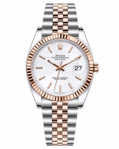 Super Clone Rolex Datejust 36 MM White Dial Jubilee Bracelet Everose Gold Two Tone Fluted Bezel