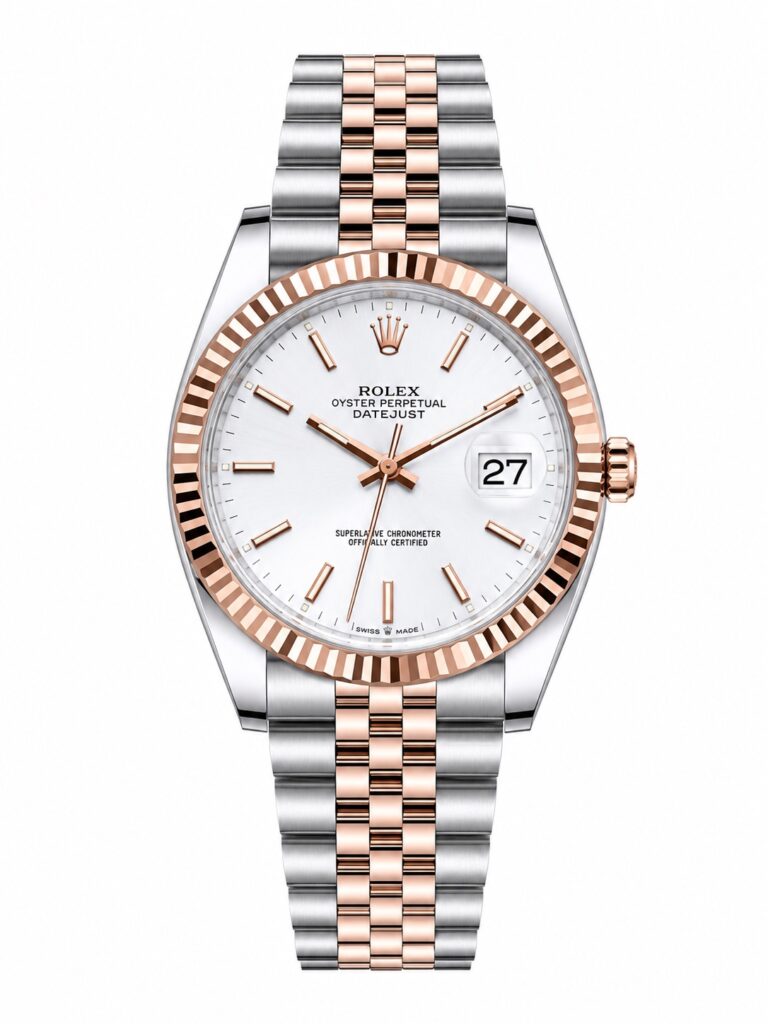 Super Clone Rolex Datejust 36 MM White Dial Jubilee Bracelet Everose Gold Two Tone Fluted Bezel