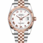 Super Clone Rolex Datejust 36 MM White Roman Dial Jubilee Bracelet Rose Gold Two Tone Fluted Bezel