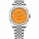 Super Clone Rolex Oyster Perpetual 36 MM Orange Dial Jubilee Bracelet Stainless Steel Smooth Bezel