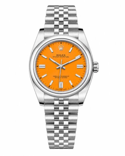 Super Clone Rolex Oyster Perpetual 36 MM Orange Dial Jubilee Bracelet Stainless Steel Smooth Bezel