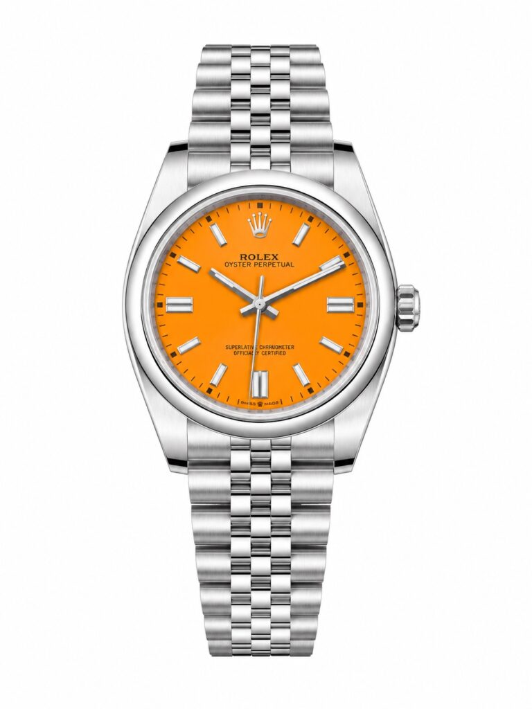 Super Clone Rolex Oyster Perpetual 36 MM Orange Dial Jubilee Bracelet Stainless Steel Smooth Bezel