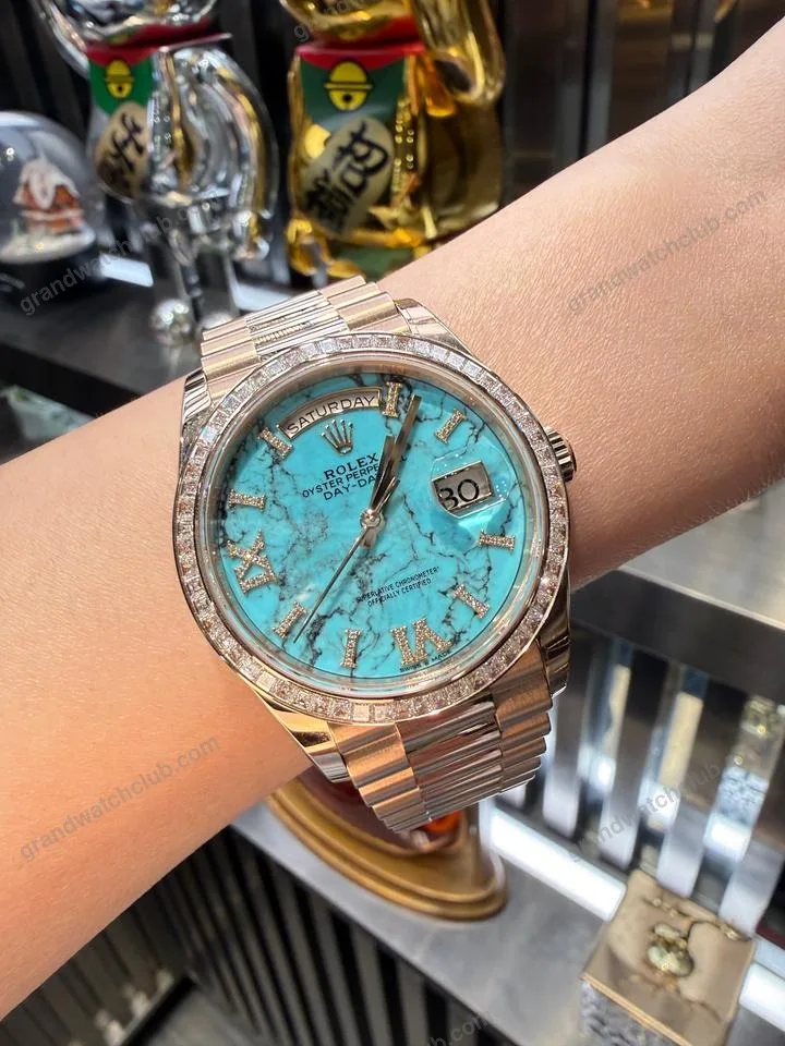 Super Clone Rolex Day-Date Turquoise Diamond Dial 128345rbr-0064 36 mm – Swiss SuperClone