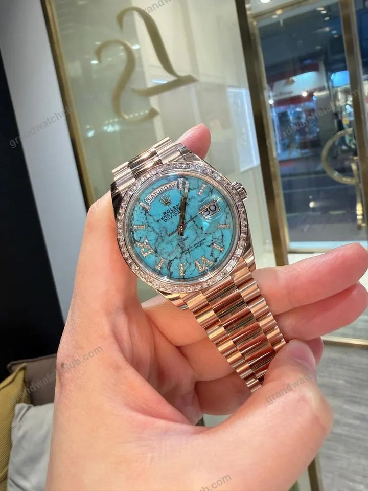 Super Clone Rolex Day-Date Turquoise Diamond Dial 128345rbr-0064 36 mm – Swiss SuperClone
