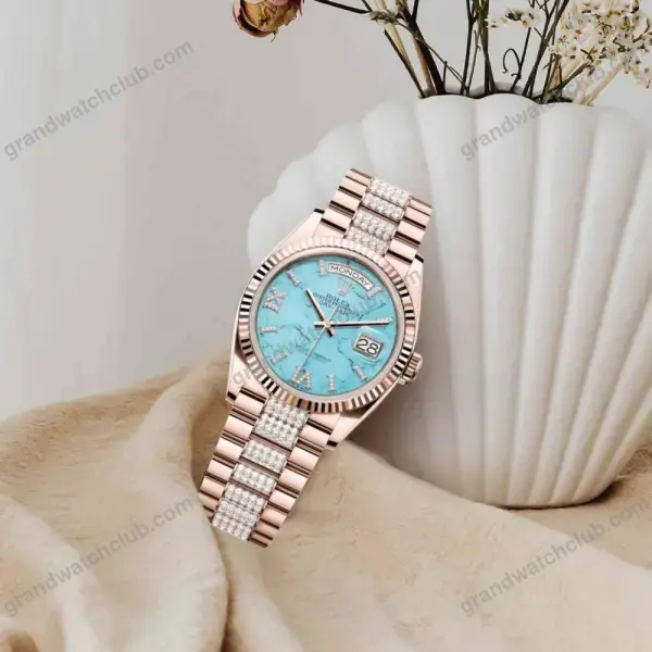 Super Clone Rolex Day-Date Turquoise Dial 128235 Diamond-set 36 mm – Swiss SuperClone