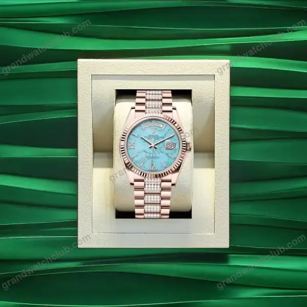 Super Clone Rolex Day-Date Turquoise Dial 128235 Diamond-set 36 mm – Swiss SuperClone