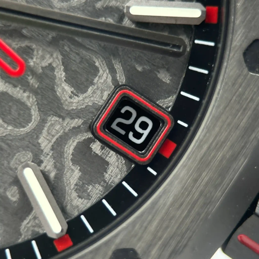 Super Clone Audemars Piguet Royal Oak 41mm Steel Bracelet Carbon — on leather display