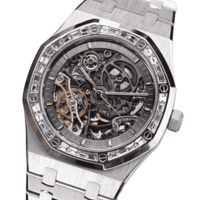 Super Clone Audemars Piguet Royal Oak Frosted Gold Double Balance Wheel Openworked 41mm benzen Baugette