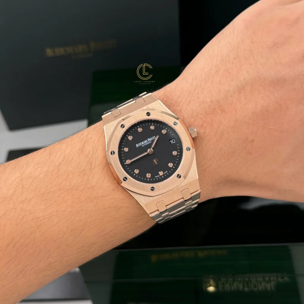 Super Clone Audemars Piguet Royal Oak “Jumbo” Extra-Thin 15207OR.OO.1240OR.01 39mm Black Dial Rose Gold –