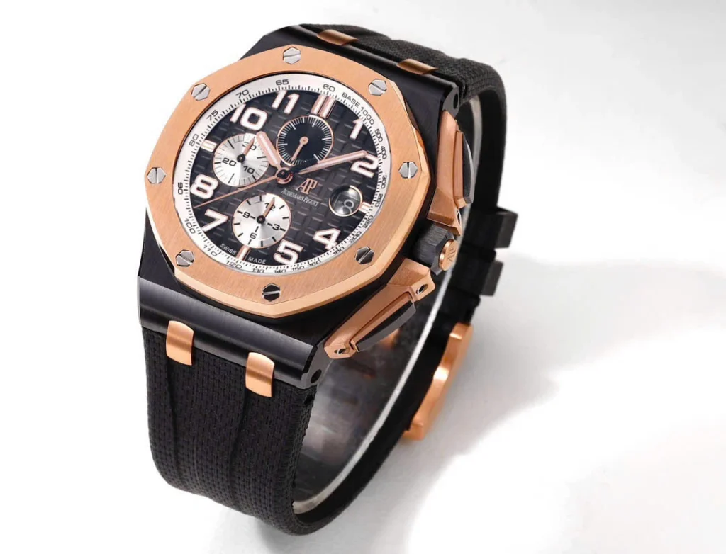 Super Clone Audemars Piguet Royal Oak Offshore Selfwinding Chronograph 26420RO 44mm Black Dial Rose Gold –