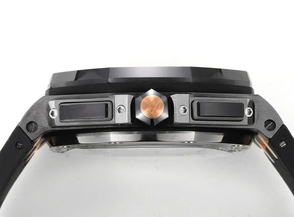 Super Clone Audemars Piguet Royal Oak Offshore Selfwinding Chronograph Black 26415CE 44mm Grey Dial – — on leather display