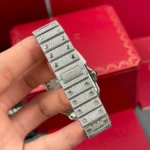 Super Clone Cartier Santos De Cartier 39.8mm Blue Dial Full Moissanite HongKong – Customize Diamod