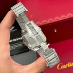 Super Clone Cartier Santos De Cartier 39.8mm Blue Dial Full Moissanite HongKong – Customize Diamod