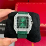 Super Clone Cartier Santos De Cartier WSSA0062 Green Dial Custom Full Moissanite – Handcrafted Diamod