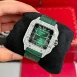 Super Clone Cartier Santos De Cartier WSSA0062 Green Dial Custom Full Moissanite – Handcrafted Diamod