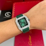 Super Clone Cartier Santos De Cartier WSSA0062 Green Dial Custom Full Moissanite – Handcrafted Diamod