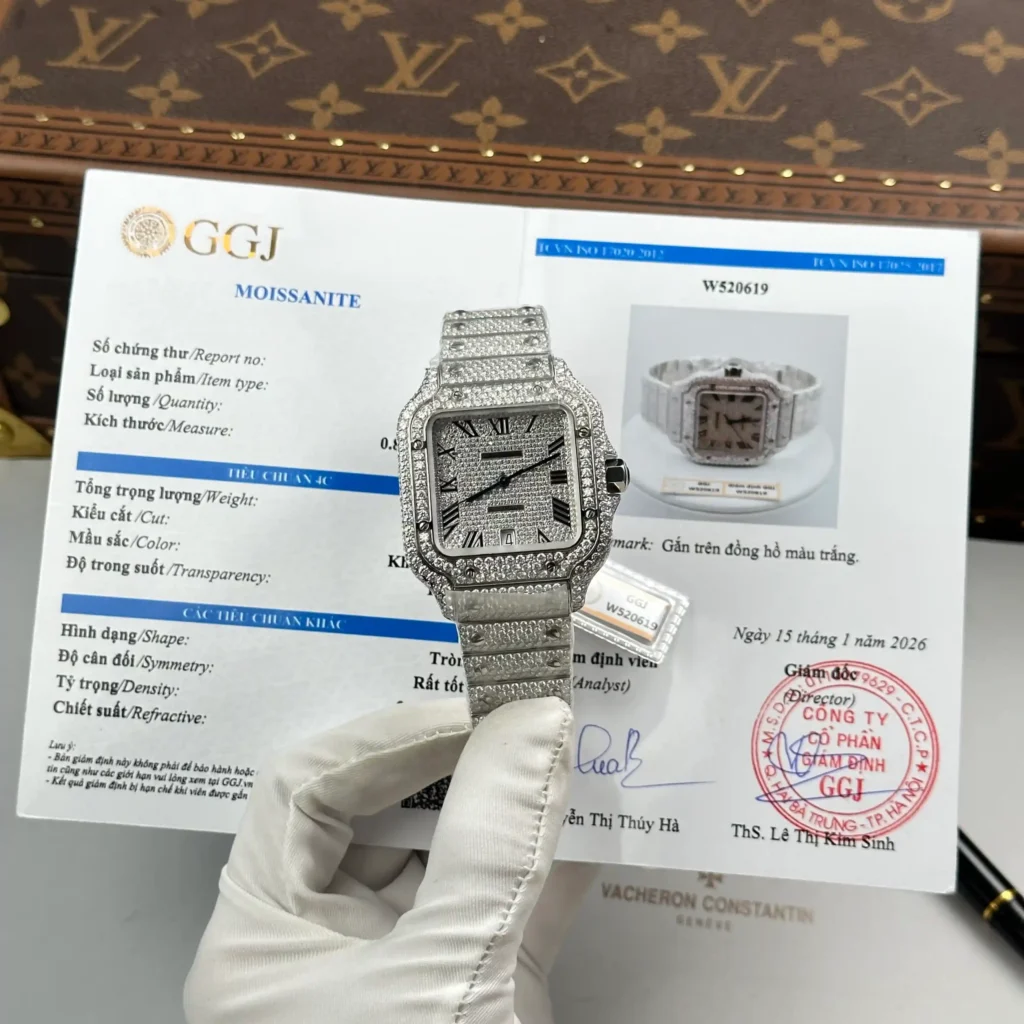 Super Clone Cartier Santos de Cartie Larger Full Diamond 39.8mm – Handcrafted Diamod