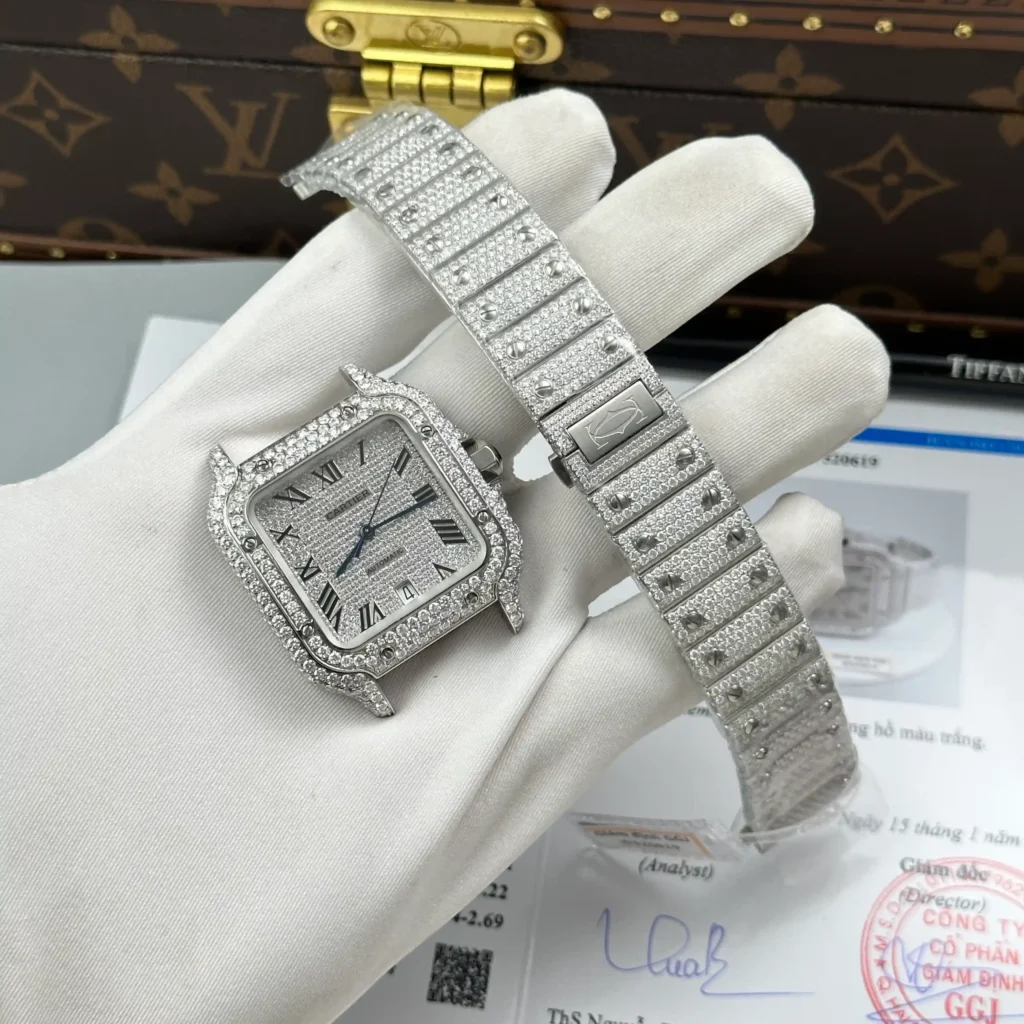 Super Clone Cartier Santos de Cartie Larger Full Diamond 39.8mm – Handcrafted Diamod