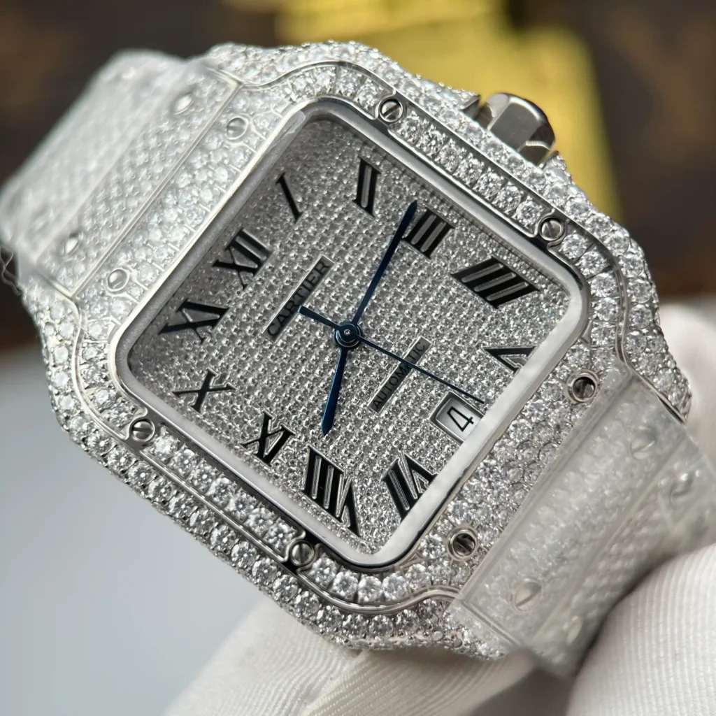 Super Clone Cartier Santos de Cartie Larger Full Diamond 39.8mm – Handcrafted Diamod