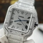 Super Clone Cartier Santos de Cartie Larger Full Diamond 39.8mm – Handcrafted Diamod