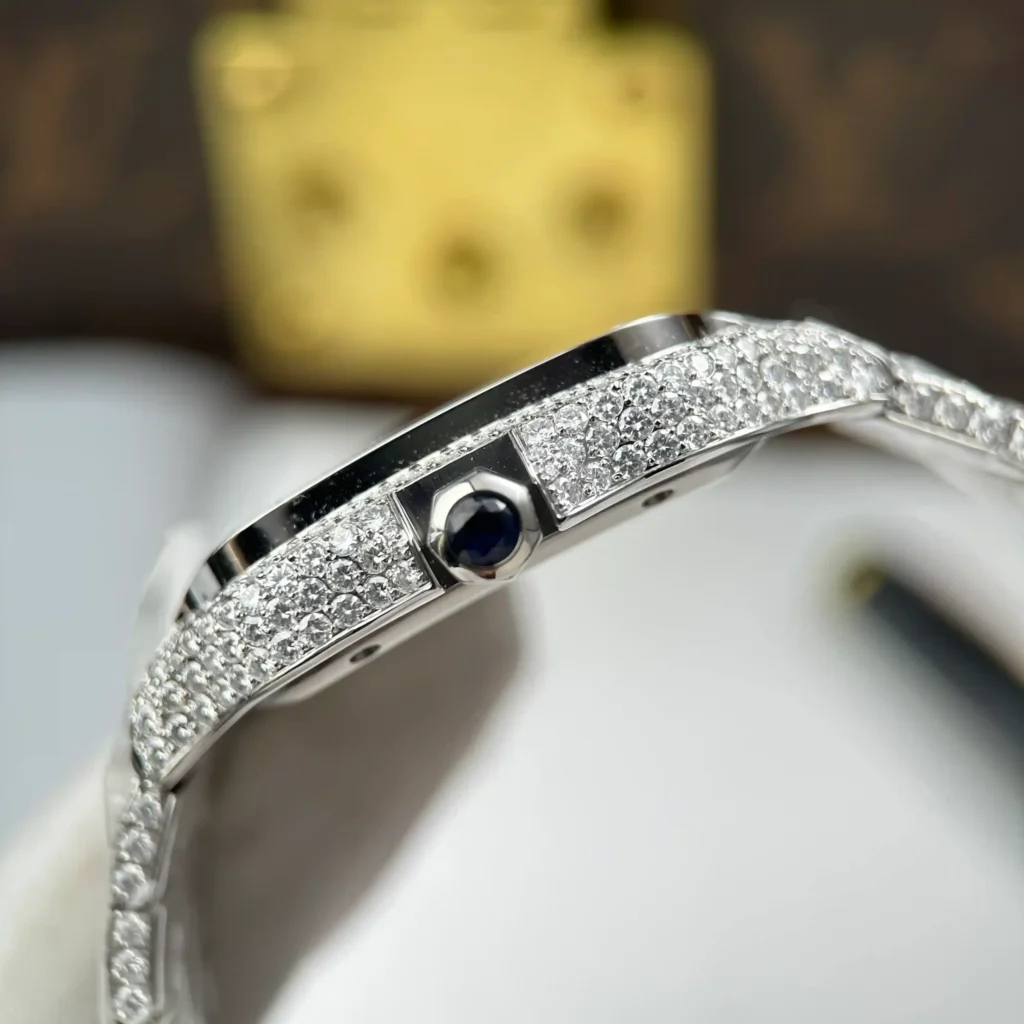 Super Clone Cartier Santos de Cartie Larger Full Diamond 39.8mm – Handcrafted Diamod
