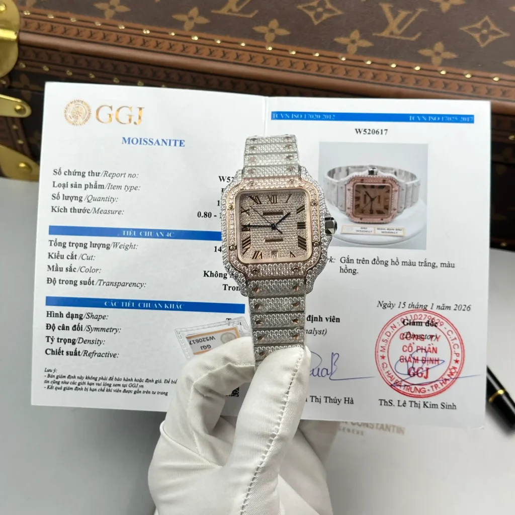 Super Clone Cartier Santos de Cartie Larger Full Diamond Demi Rose Gold 39.8mm – Handcrafted Diamod