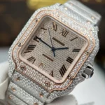 Super Clone Cartier Santos de Cartie Larger Full Diamond Demi Rose Gold 39.8mm – Handcrafted Diamod