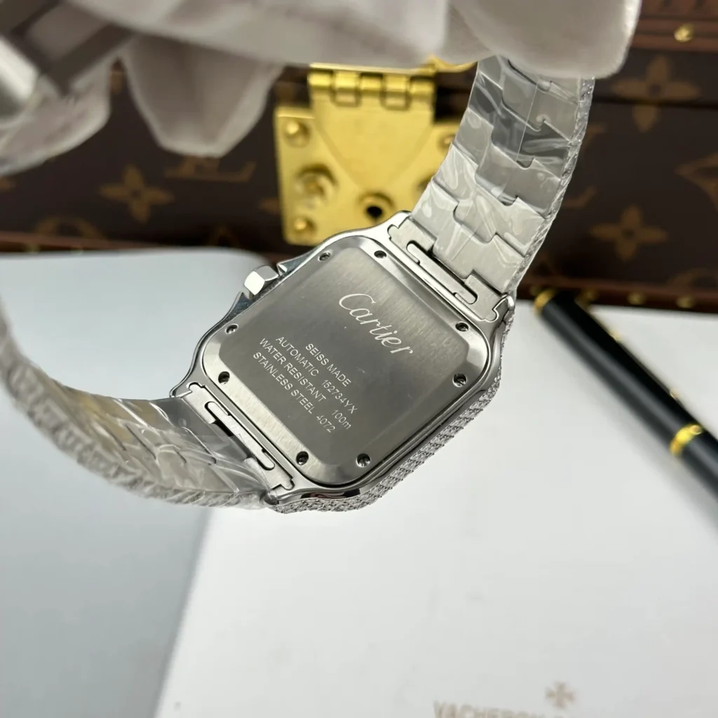 Super Clone Cartier Santos de Cartie Larger Full Diamond Demi Yellow Gold 39.8mm – Handcrafted Diamod