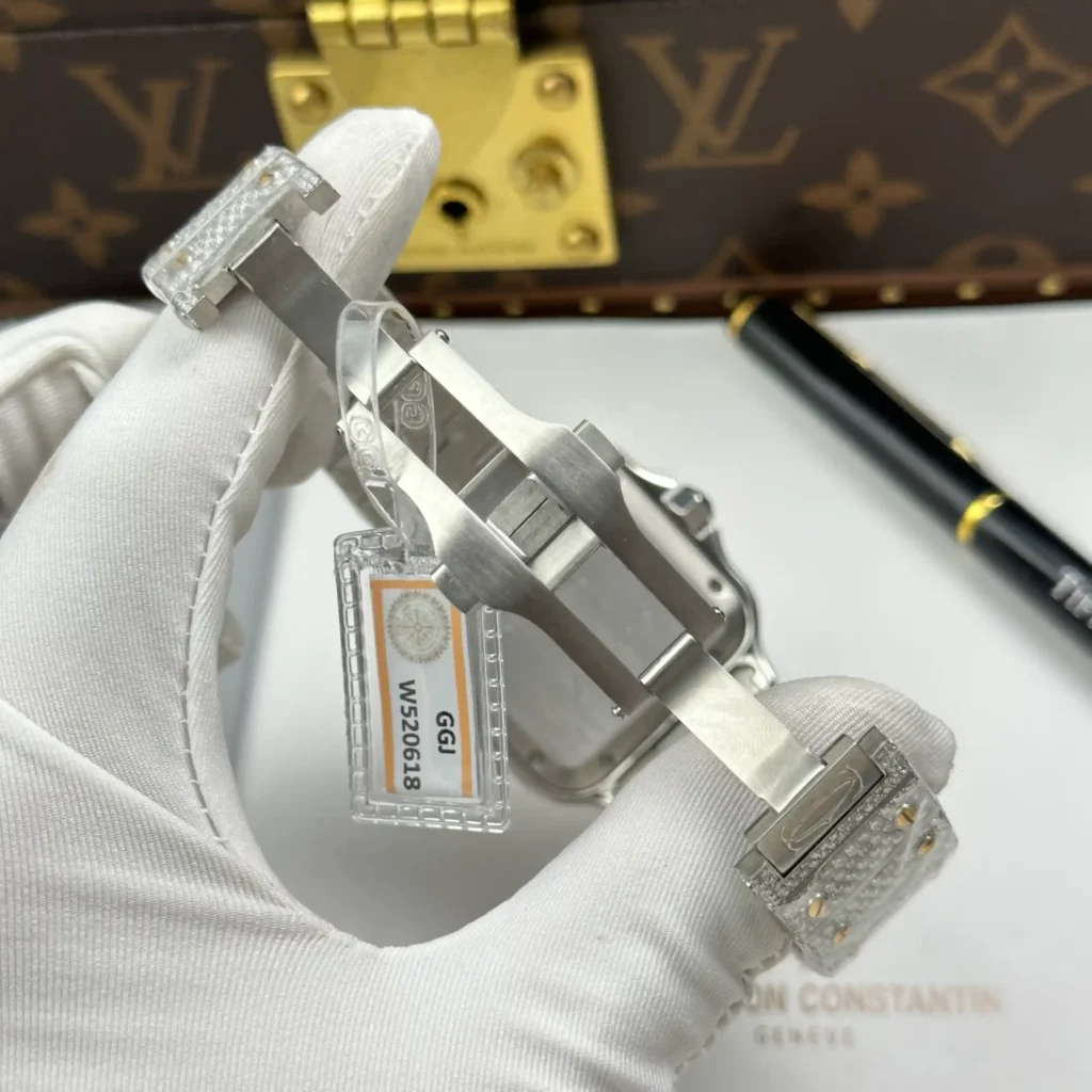 Super Clone Cartier Santos de Cartie Larger Full Diamond Demi Yellow Gold 39.8mm – Handcrafted Diamod