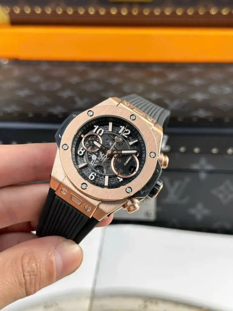 Super Clone Hublot Big Bang 42mm Rubber Strap Gold