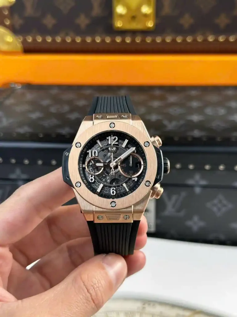 Super Clone Hublot Big Bang 42mm Rubber Strap Gold