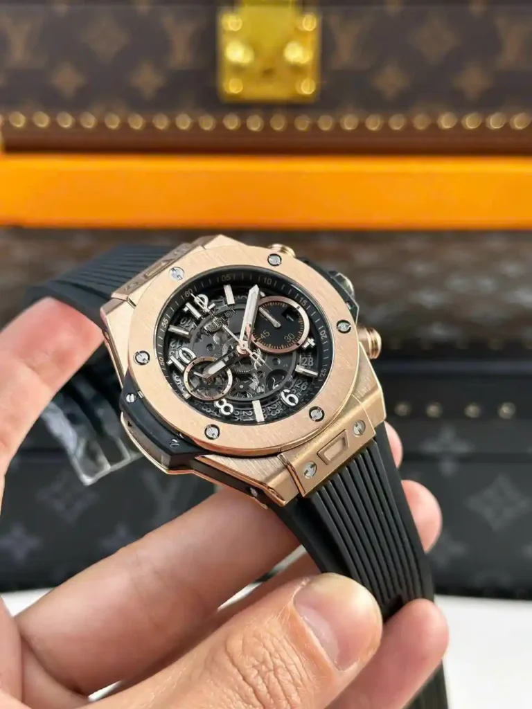 Super Clone Hublot Big Bang 42mm Rubber Strap Gold