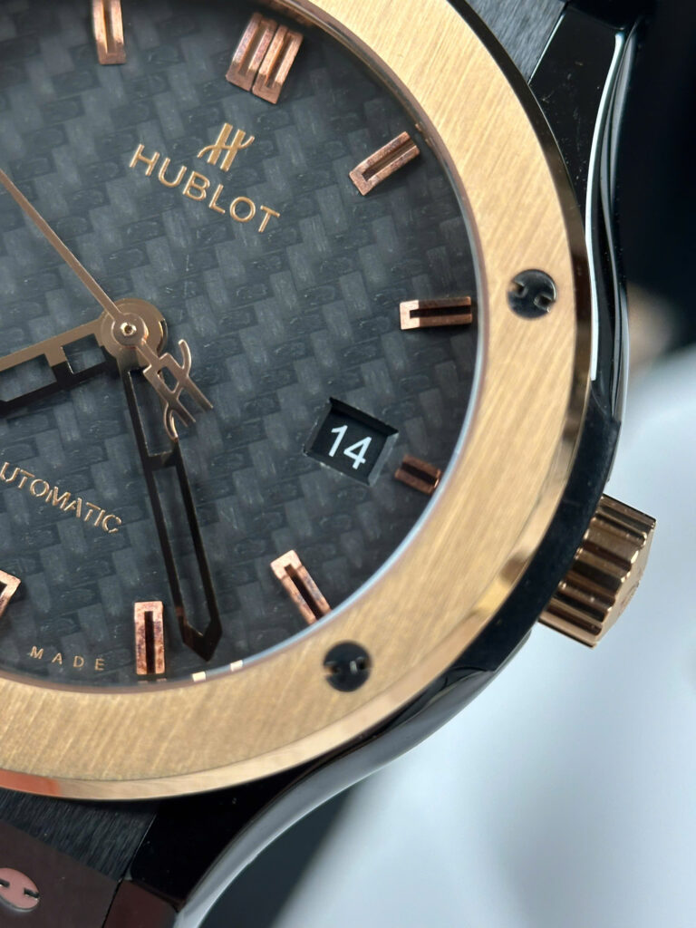 Super Clone Hublot Classic Fusion Ceramic Carbon Dial King Gold JJZ 42mm Base – Swiss SuperClone
