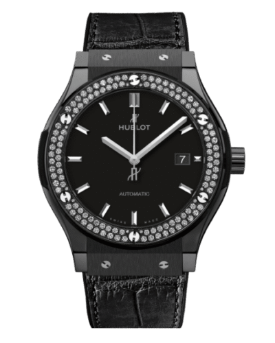 Super Clone Hublot Classic Fusion Ceramic Diamonds 42mm Black Dial JJZ Base – Customize Version