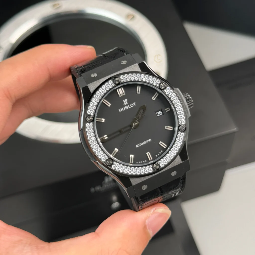 Super Clone Hublot Classic Fusion Ceramic Diamonds 42mm Black Dial JJZ Base – Customize Version