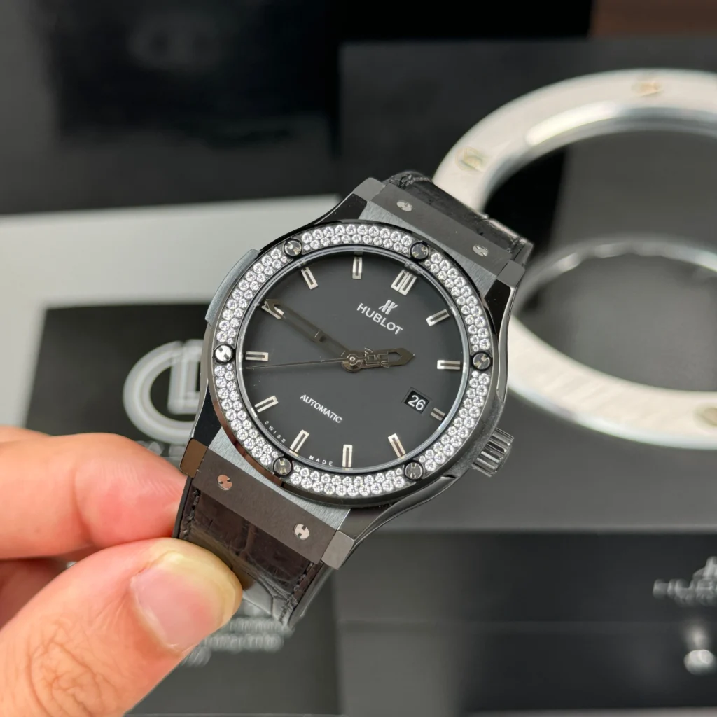 Super Clone Hublot Classic Fusion Ceramic Diamonds 42mm Black Dial JJZ Base – Customize Version