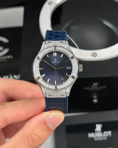 Super Clone Hublot Classic Fusion Diamonds Moissanite Pave 33mm Blue Dial – Handcrafted Diamod