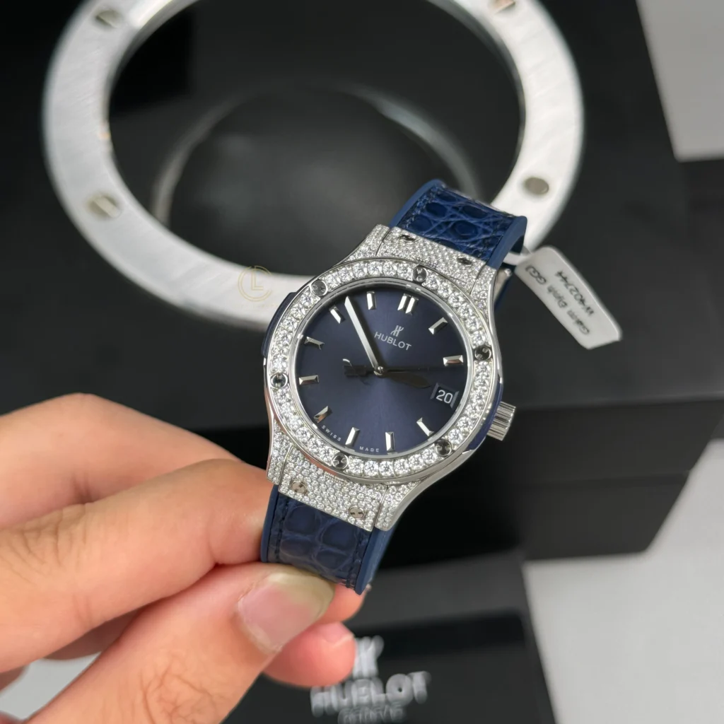 Super Clone Hublot Classic Fusion Diamonds Moissanite Pave 33mm Blue Dial – Handcrafted Diamod