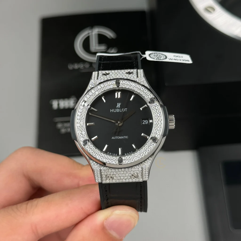 Super Clone Hublot Classic Fusion Diamonds Moissanite Pave 38mm Black Dial – Handcrafted Diamod – Swiss SuperClone