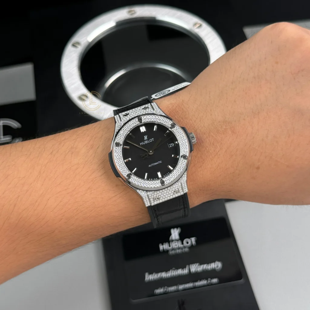 Super Clone Hublot Classic Fusion Diamonds Moissanite Pave 38mm Black Dial – Handcrafted Diamod – Swiss SuperClone