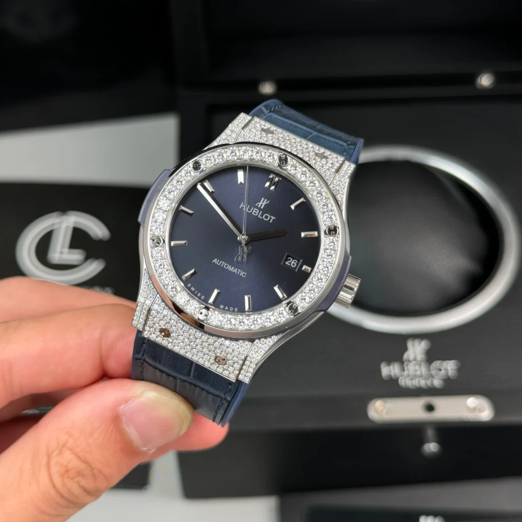 Super Clone Hublot Classic Fusion Diamonds Moissanite Pave 42mm Blue Dial – Customize Diamod
