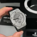 Super Clone Hublot Classic Fusion SKULL Full Diamonds Moissanite Pave 42mm Black Dial – Handcrafted Diamod